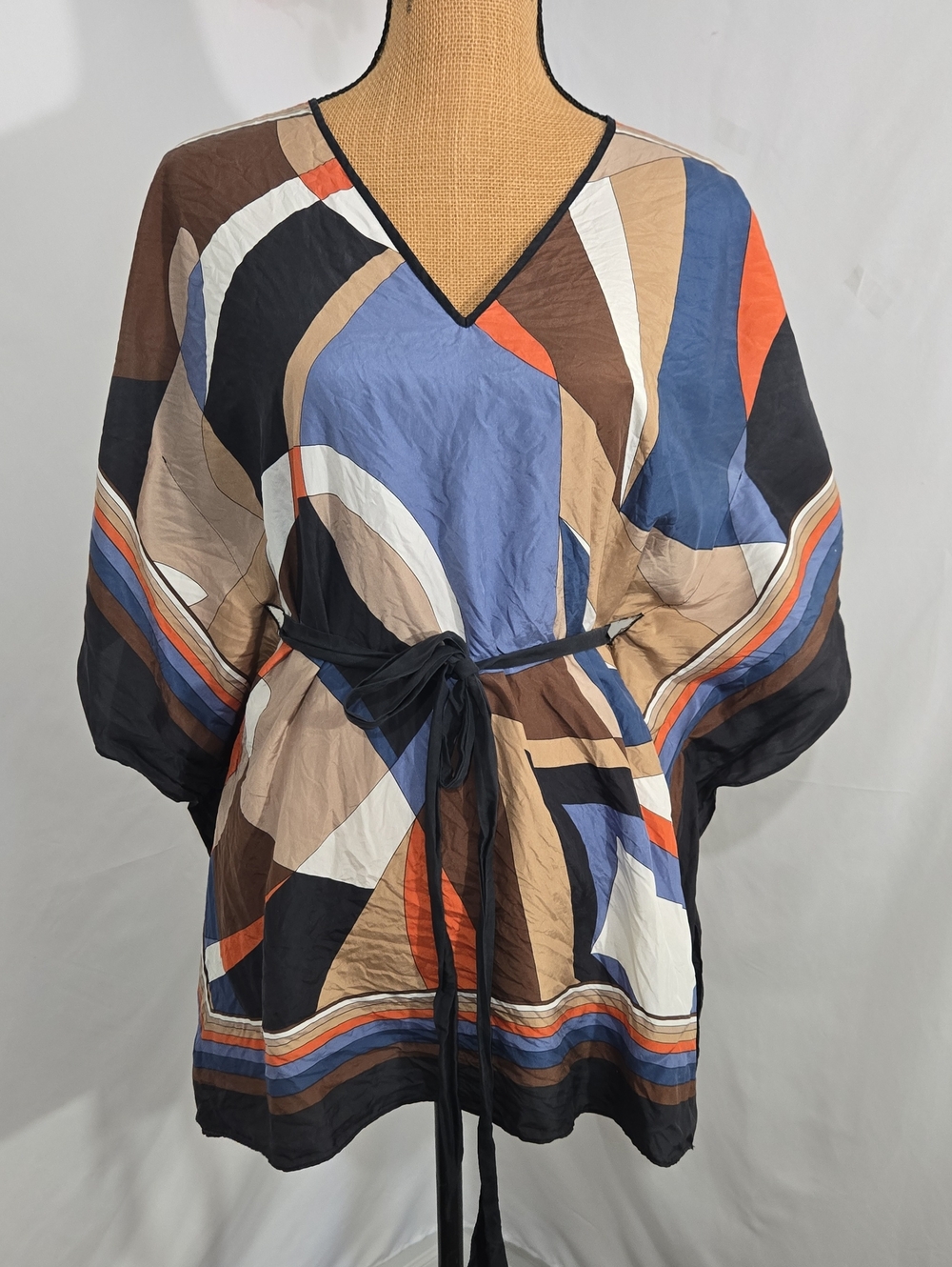Michael Kors Multicolor Abstract Print Top — Blue, Black & Orange